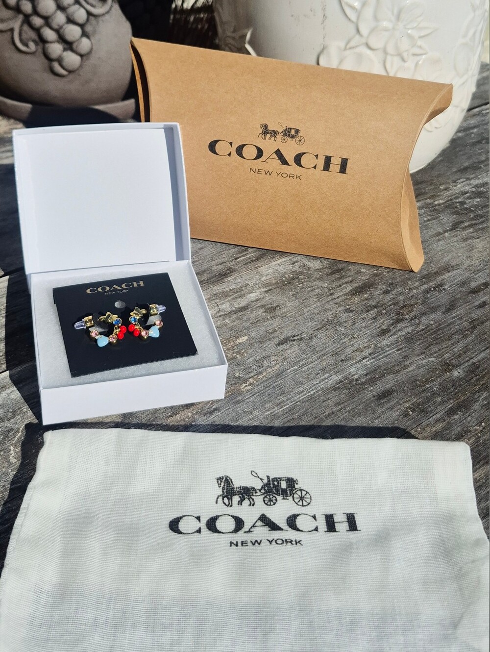 COACH Multicolor Crystal Flower Ear Jacket Earrings